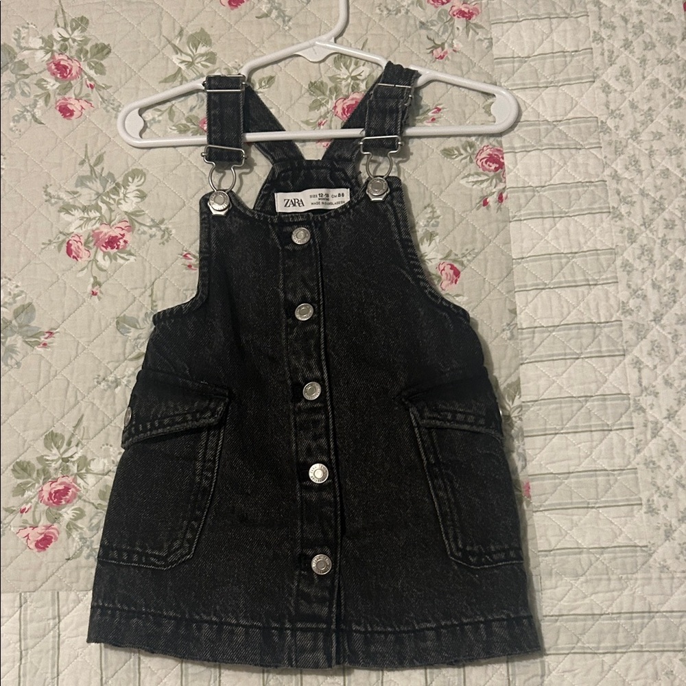 Zara Kids Charcoal Denim Overall Dress